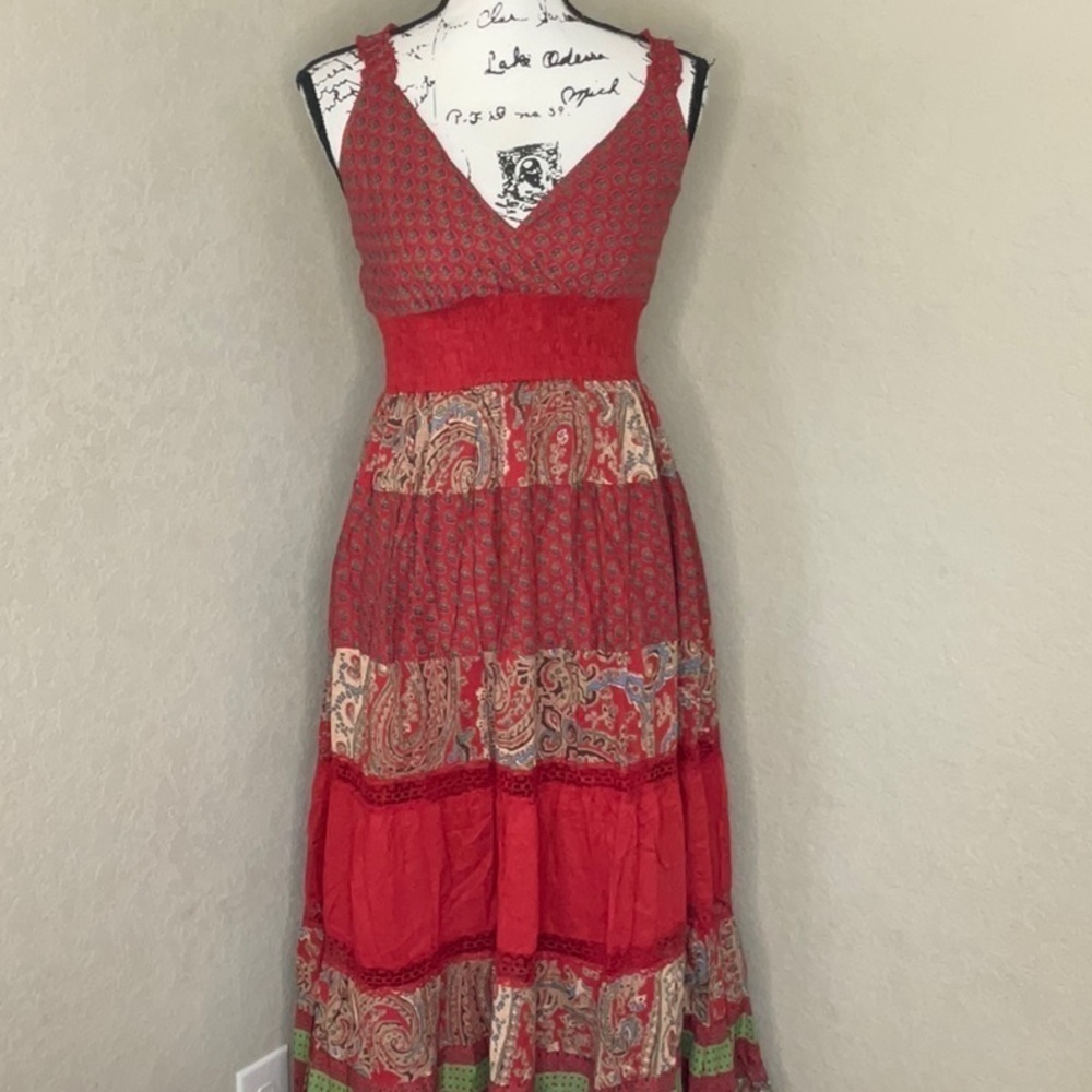 061 - Chaudry KC NWT Red Tiered Maxi Sundress, Size Medium
